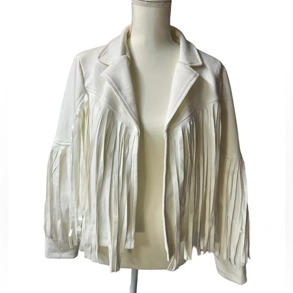 CHARTOU Women's Chic Cropped Tassel Fringe Faux Suede Moto Jacket NWT - Picture 10 of 13